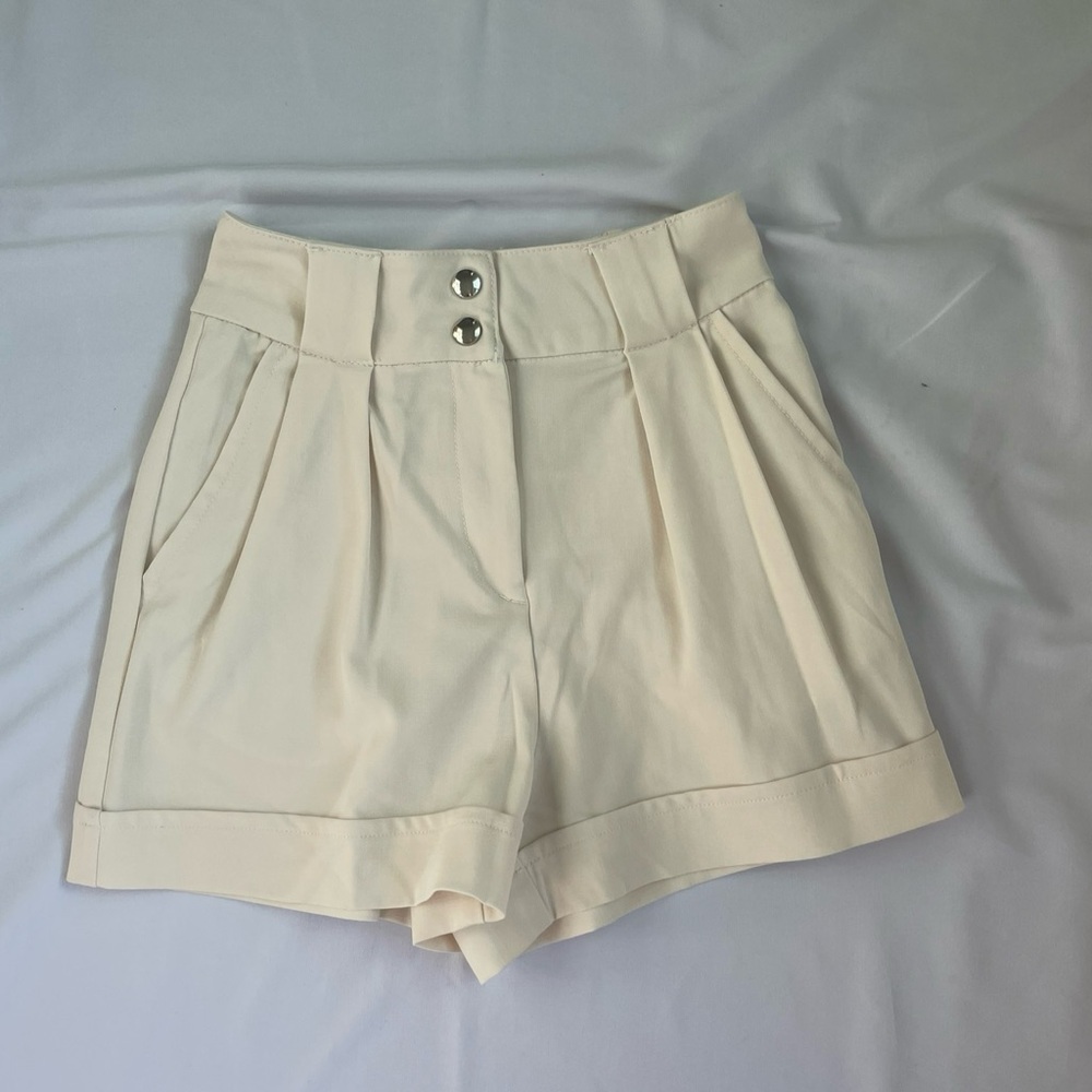 Bershka Cream High Waist Women's Shorts